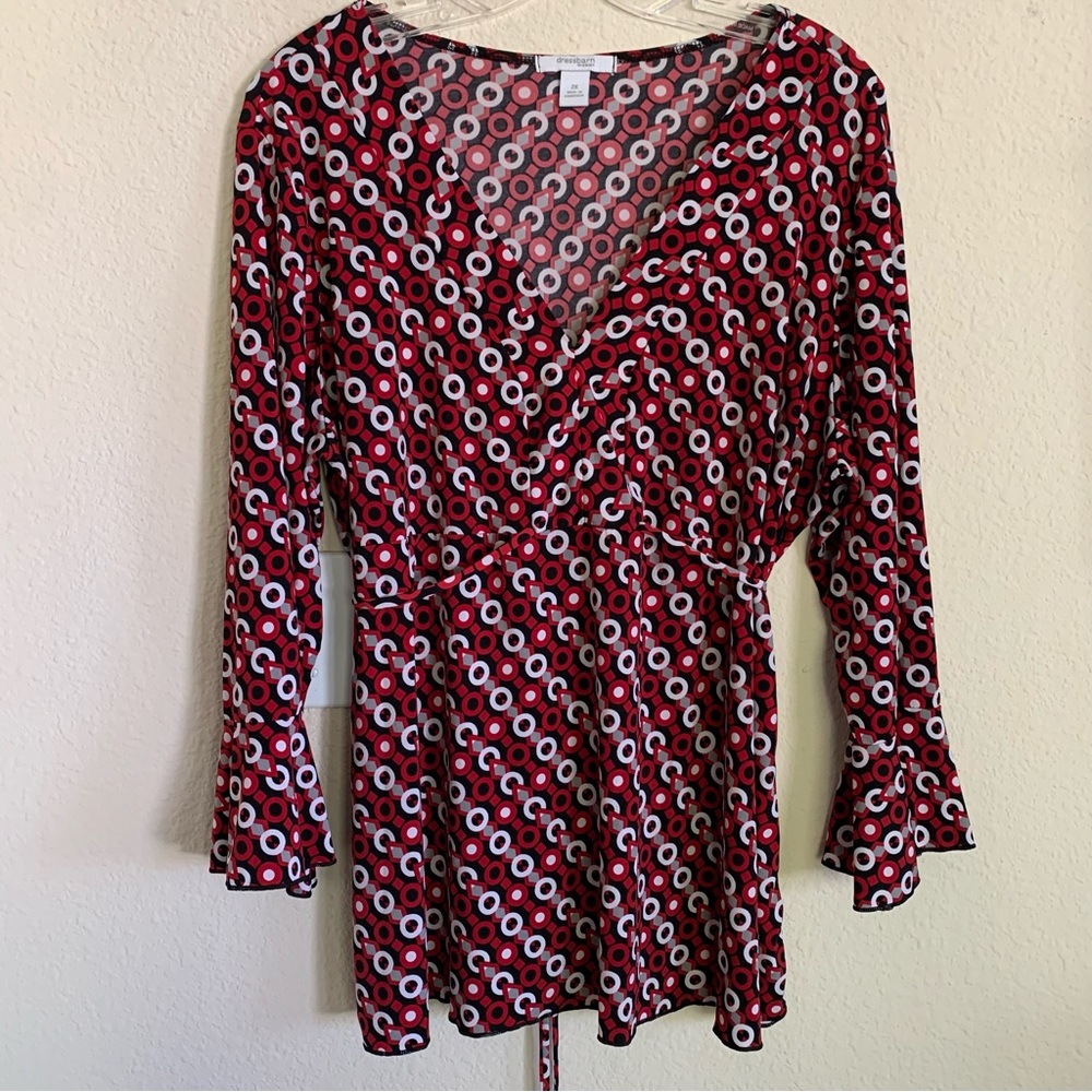 Dressbarn Tie Back Abstract Design Blouse